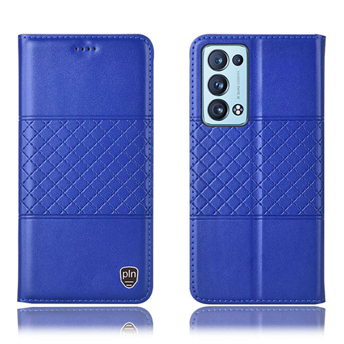 Leather Case Stands Flip Cover Holder H11P for Oppo Reno6 Pro 5G Blue