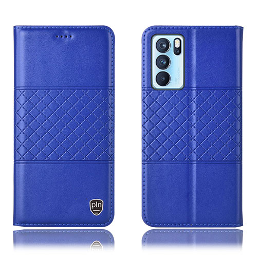 Leather Case Stands Flip Cover Holder H11P for Oppo Reno6 Pro 5G India Blue