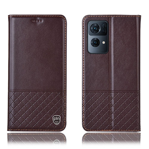 Leather Case Stands Flip Cover Holder H11P for Oppo Reno7 Pro 5G Brown