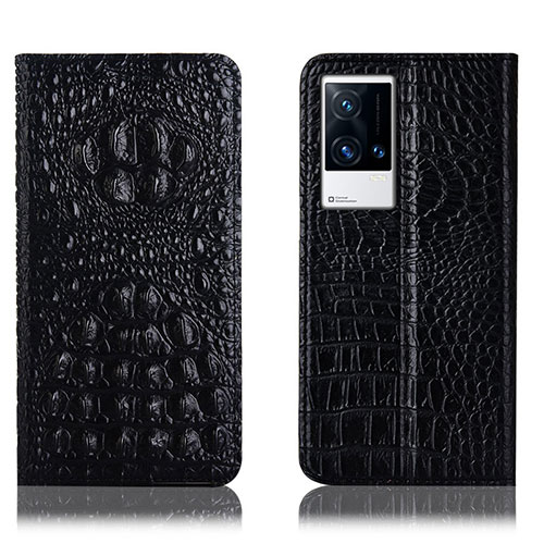 Leather Case Stands Flip Cover Holder H11P for Vivo iQOO 8 Pro 5G Black