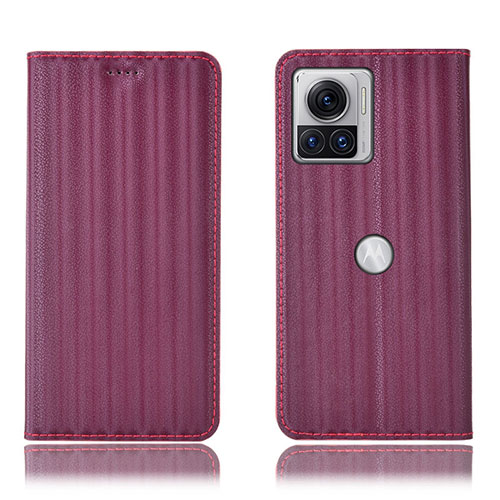 Leather Case Stands Flip Cover Holder H15P for Motorola Moto Edge 30 Ultra 5G Purple