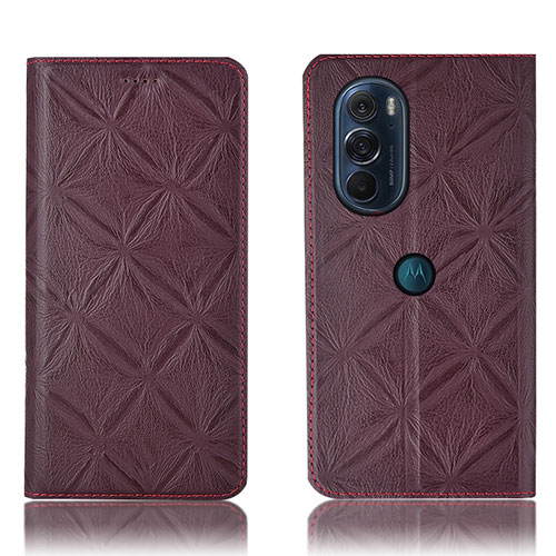 Leather Case Stands Flip Cover Holder H15P for Motorola Moto Edge Plus (2022) 5G Red Wine