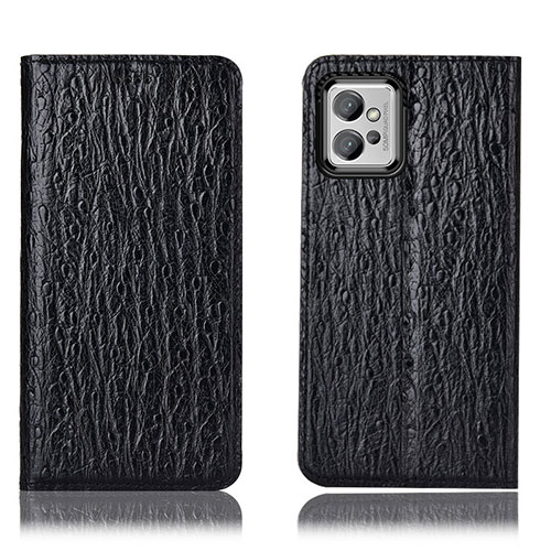 Leather Case Stands Flip Cover Holder H15P for Motorola Moto G32 Black