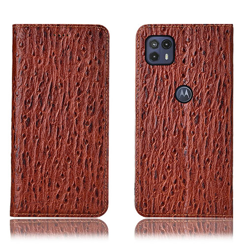 Leather Case Stands Flip Cover Holder H15P for Motorola Moto G50 5G Brown