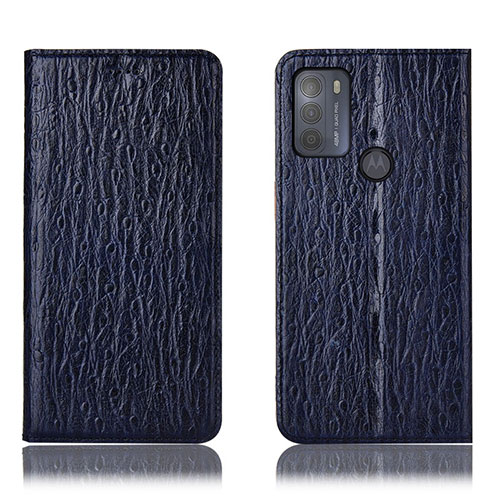 Leather Case Stands Flip Cover Holder H15P for Motorola Moto G50 Blue