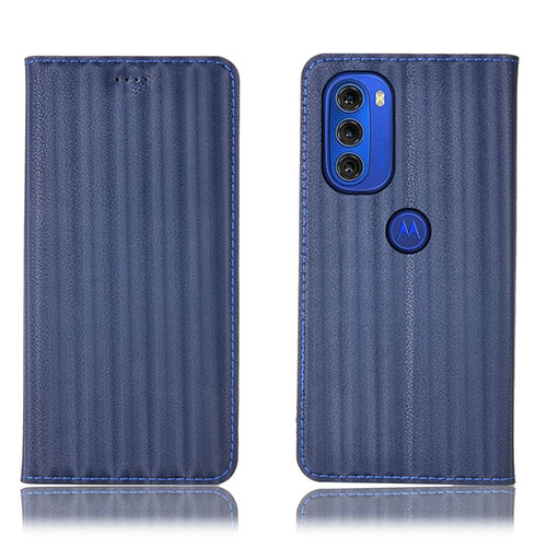 Leather Case Stands Flip Cover Holder H15P for Motorola Moto G51 5G Blue