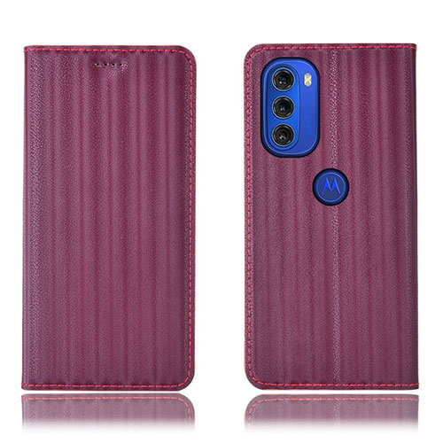 Leather Case Stands Flip Cover Holder H15P for Motorola Moto G51 5G Purple