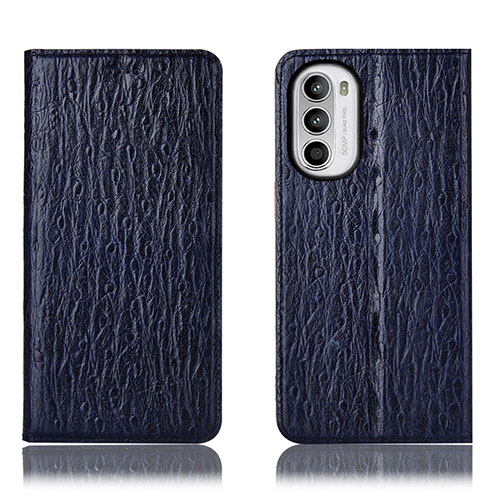 Leather Case Stands Flip Cover Holder H15P for Motorola MOTO G52 Blue