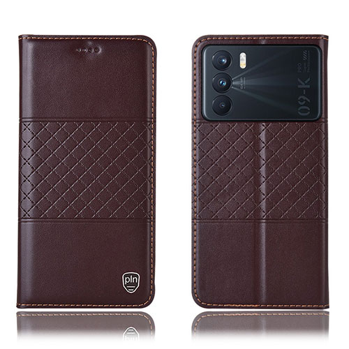 Leather Case Stands Flip Cover Holder H15P for Oppo K9 Pro 5G Brown