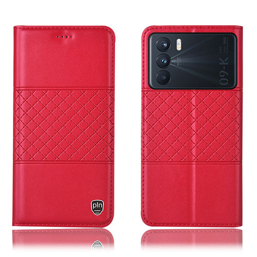 Leather Case Stands Flip Cover Holder H15P for Oppo K9 Pro 5G Red
