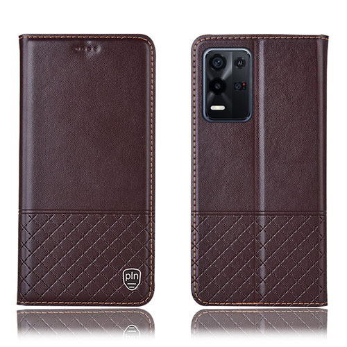 Leather Case Stands Flip Cover Holder H15P for Oppo K9X 5G Brown