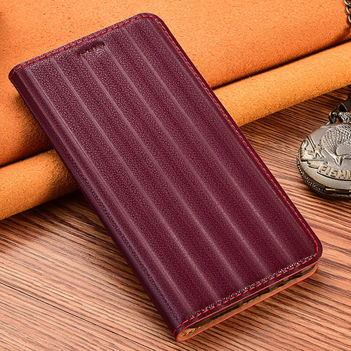 Leather Case Stands Flip Cover Holder H15P for Samsung Galaxy A04s Red Wine
