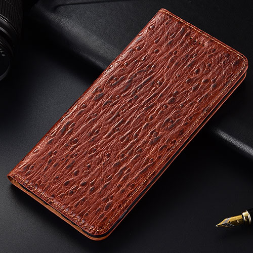 Leather Case Stands Flip Cover Holder H15P for Samsung Galaxy A12 5G Brown