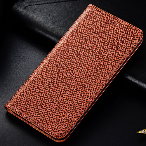 Leather Case Stands Flip Cover Holder H15P for Samsung Galaxy A32 5G Brown