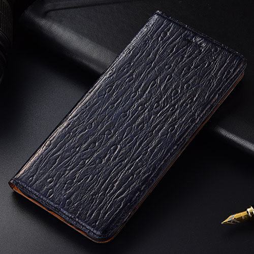 Leather Case Stands Flip Cover Holder H15P for Samsung Galaxy A50S Blue