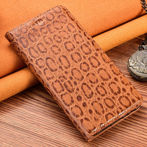 Leather Case Stands Flip Cover Holder H16P for Asus Zenfone 7 ZS670KS Light Brown