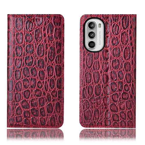 Leather Case Stands Flip Cover Holder H16P for Motorola Moto Edge (2022) 5G Red