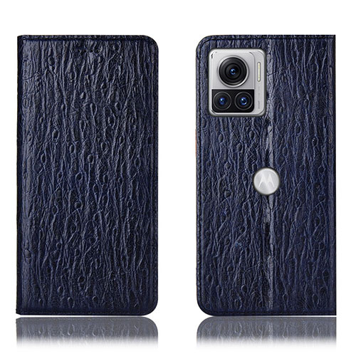 Leather Case Stands Flip Cover Holder H16P for Motorola Moto Edge 30 Ultra 5G Blue