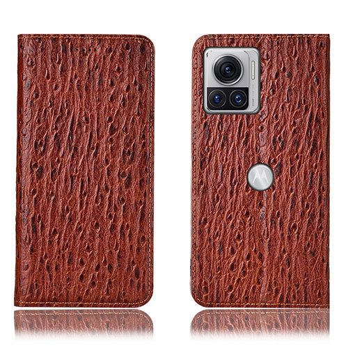 Leather Case Stands Flip Cover Holder H16P for Motorola Moto Edge 30 Ultra 5G Brown