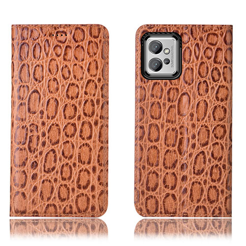 Leather Case Stands Flip Cover Holder H16P for Motorola Moto G32 Light Brown