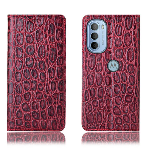 Leather Case Stands Flip Cover Holder H16P for Motorola Moto G41 Red