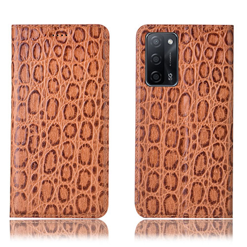 Leather Case Stands Flip Cover Holder H16P for Oppo A53s 5G Light Brown