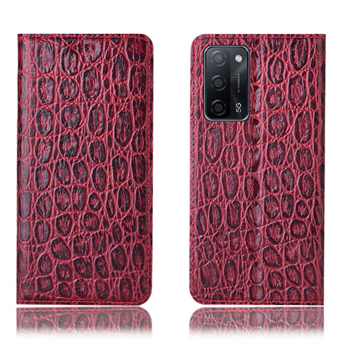 Leather Case Stands Flip Cover Holder H16P for Oppo A53s 5G Red