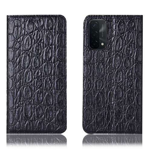 Leather Case Stands Flip Cover Holder H16P for Oppo A93 5G Black