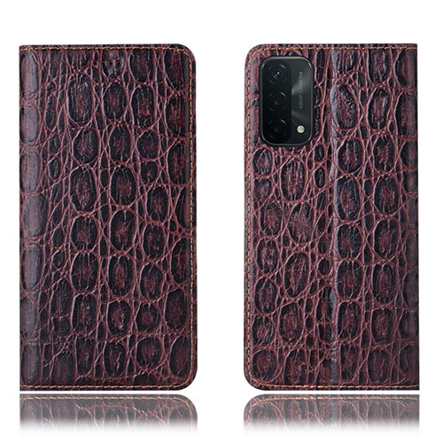 Leather Case Stands Flip Cover Holder H16P for Oppo A93 5G Brown