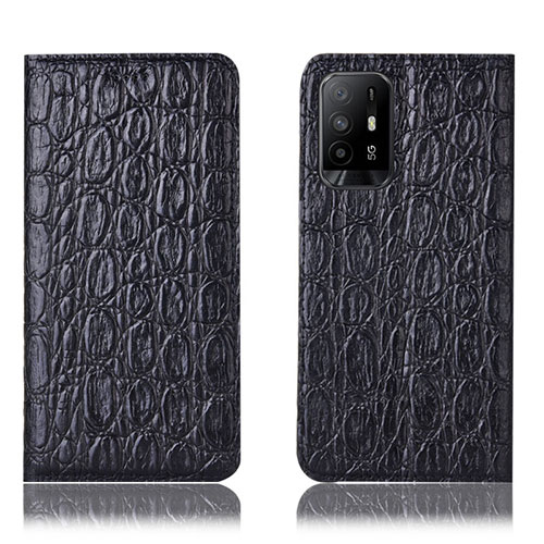 Leather Case Stands Flip Cover Holder H16P for Oppo A94 5G Black