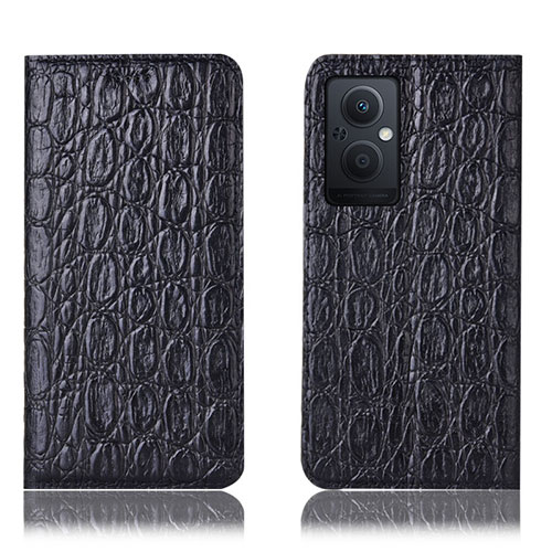 Leather Case Stands Flip Cover Holder H16P for Oppo F21 Pro 5G Black