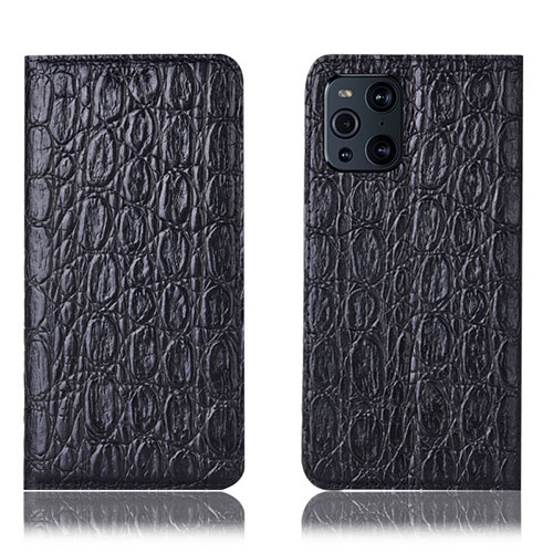 Leather Case Stands Flip Cover Holder H16P for Oppo Find X3 Pro 5G Black