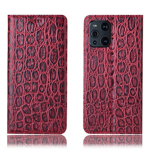 Leather Case Stands Flip Cover Holder H16P for Oppo Find X3 Pro 5G Red