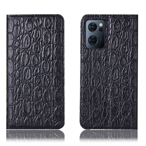 Leather Case Stands Flip Cover Holder H16P for Oppo Find X5 Lite 5G Black