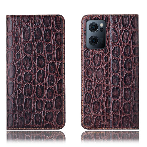 Leather Case Stands Flip Cover Holder H16P for Oppo Find X5 Lite 5G Brown