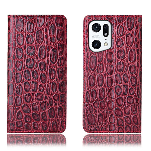 Leather Case Stands Flip Cover Holder H16P for Oppo Find X5 Pro 5G Red