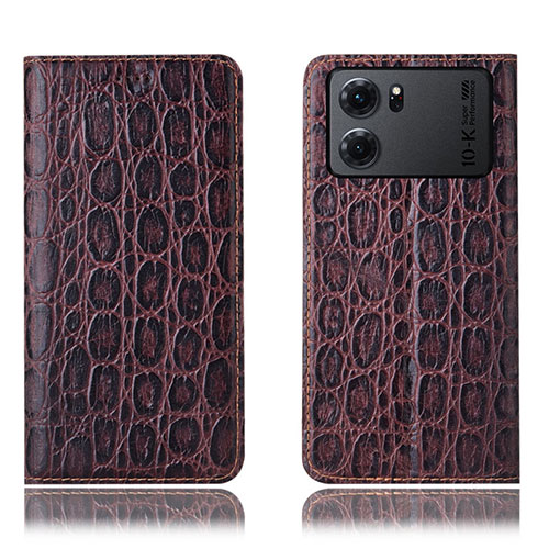 Leather Case Stands Flip Cover Holder H16P for Oppo K10 5G Brown