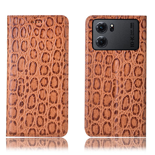 Leather Case Stands Flip Cover Holder H16P for Oppo K10 5G Light Brown