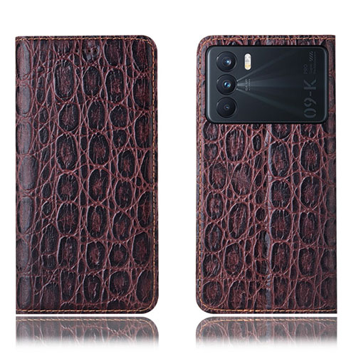 Leather Case Stands Flip Cover Holder H16P for Oppo K9 Pro 5G Brown