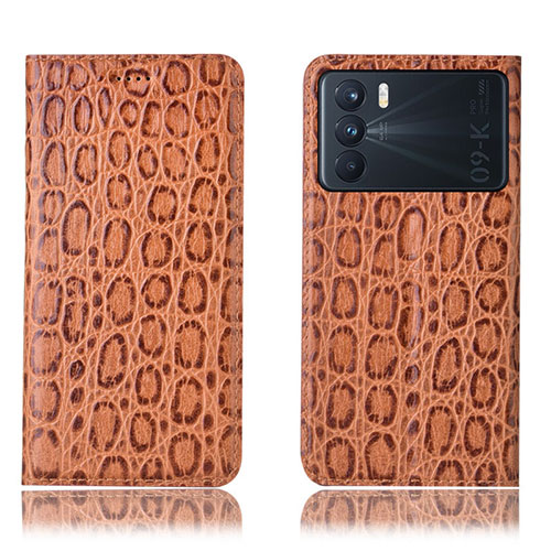 Leather Case Stands Flip Cover Holder H16P for Oppo K9 Pro 5G Light Brown