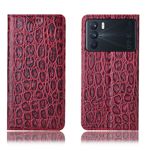 Leather Case Stands Flip Cover Holder H16P for Oppo K9 Pro 5G Red