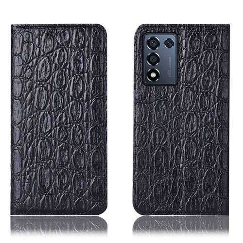 Leather Case Stands Flip Cover Holder H16P for Oppo K9S 5G Black