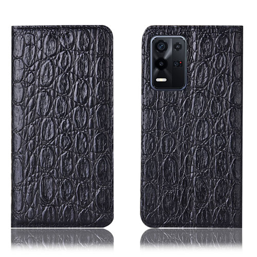 Leather Case Stands Flip Cover Holder H16P for Oppo K9X 5G Black