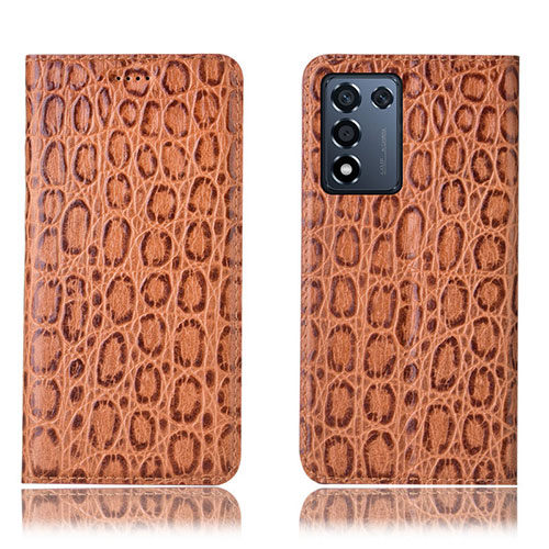 Leather Case Stands Flip Cover Holder H16P for Realme Q3s 5G Light Brown