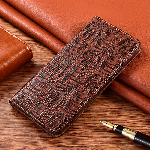 Leather Case Stands Flip Cover Holder H17P for Apple iPhone Xs Brown