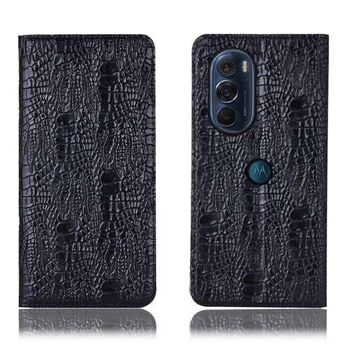 Leather Case Stands Flip Cover Holder H17P for Motorola Moto Edge 30 Pro 5G Black