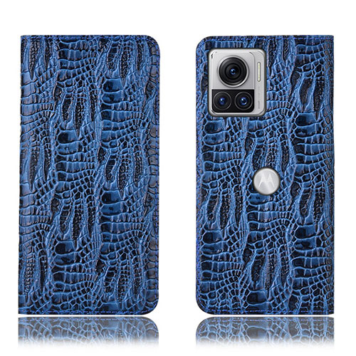 Leather Case Stands Flip Cover Holder H17P for Motorola Moto Edge 30 Ultra 5G Blue