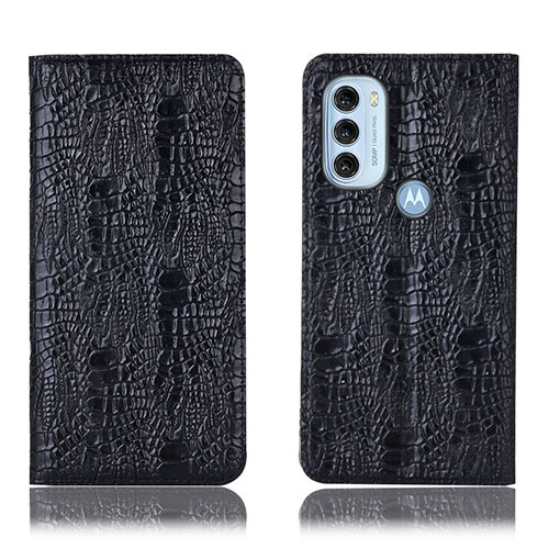 Leather Case Stands Flip Cover Holder H17P for Motorola Moto G71 5G Black