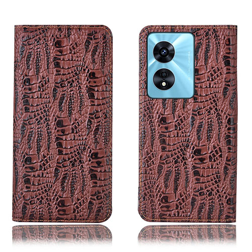 Leather Case Stands Flip Cover Holder H17P for Oppo A1x 5G Brown