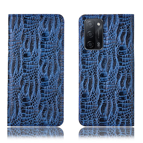 Leather Case Stands Flip Cover Holder H17P for Oppo A53s 5G Blue